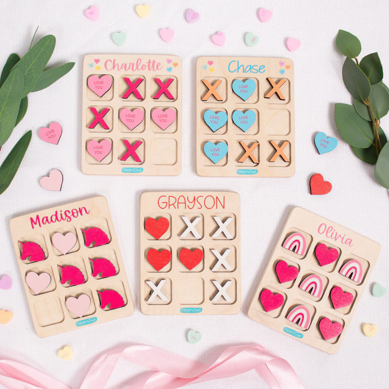 Tic Tac Toe Valentine, Valentines Day Gift for Kids, Valentines for Class, Wooden Kids Game, Pers... | Etsy (US)