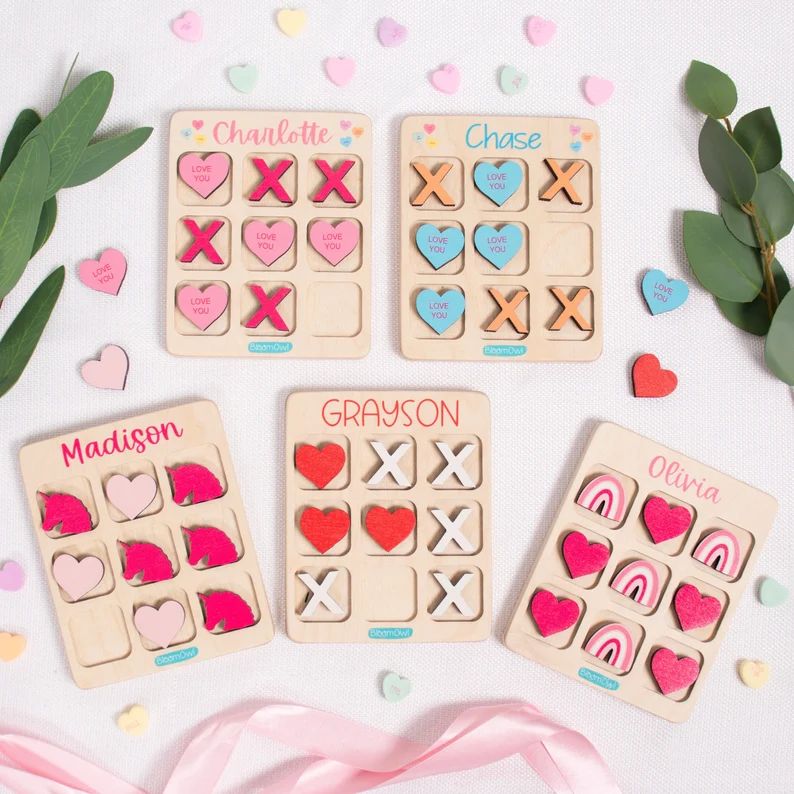 Tic Tac Toe Valentine, Valentines Day Gift for Kids, Valentines for Class, Wooden Kids Game, Pers... | Etsy (US)