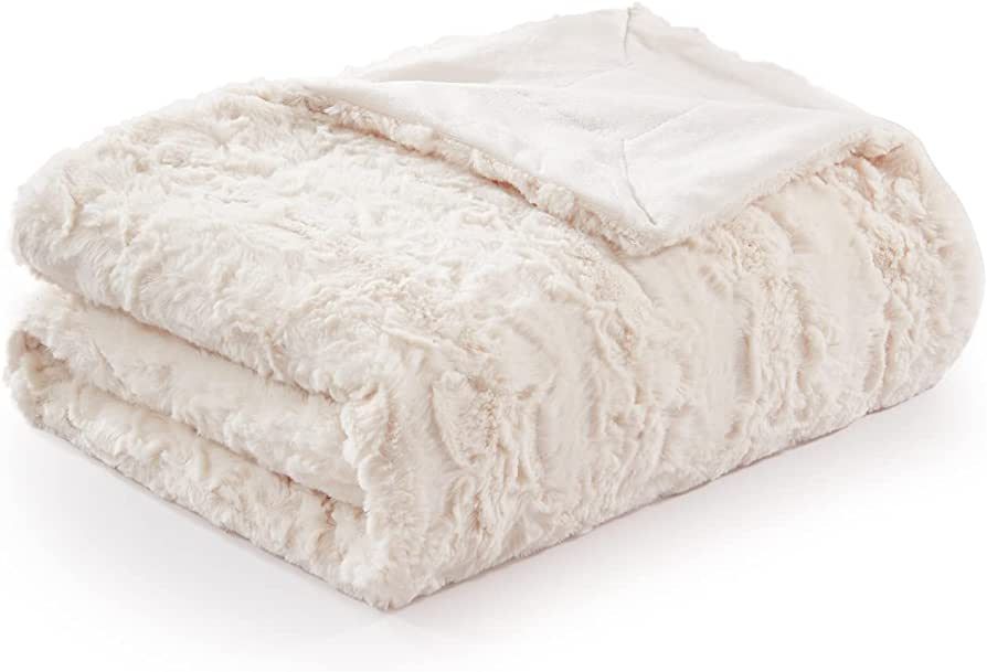 COZYART Faux Fur Throw Blanket for Couch - 50"x60" Cream Super Soft Plush Luxurious and Elegant... | Amazon (US)