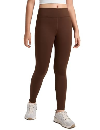 CRZ YOGA Girls Fleece Lined Full Length Leggings Matte - Casual Athletic Thermal High Waist Pants Winter Warm Kids Teen Lava Brown X-Large | Amazon (US)