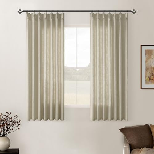 Khaki Beige Linen Curtains 45 Inch Length 2 Panel Set for Small Windows Rustic Country Linen Cott... | Amazon (US)