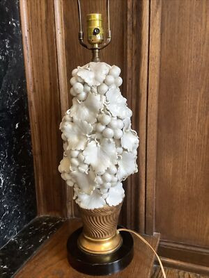 Vintage Detailed White Majolica Topiary Table Lamp Grapes Leaves Vine Gold Pot | eBay | eBay US