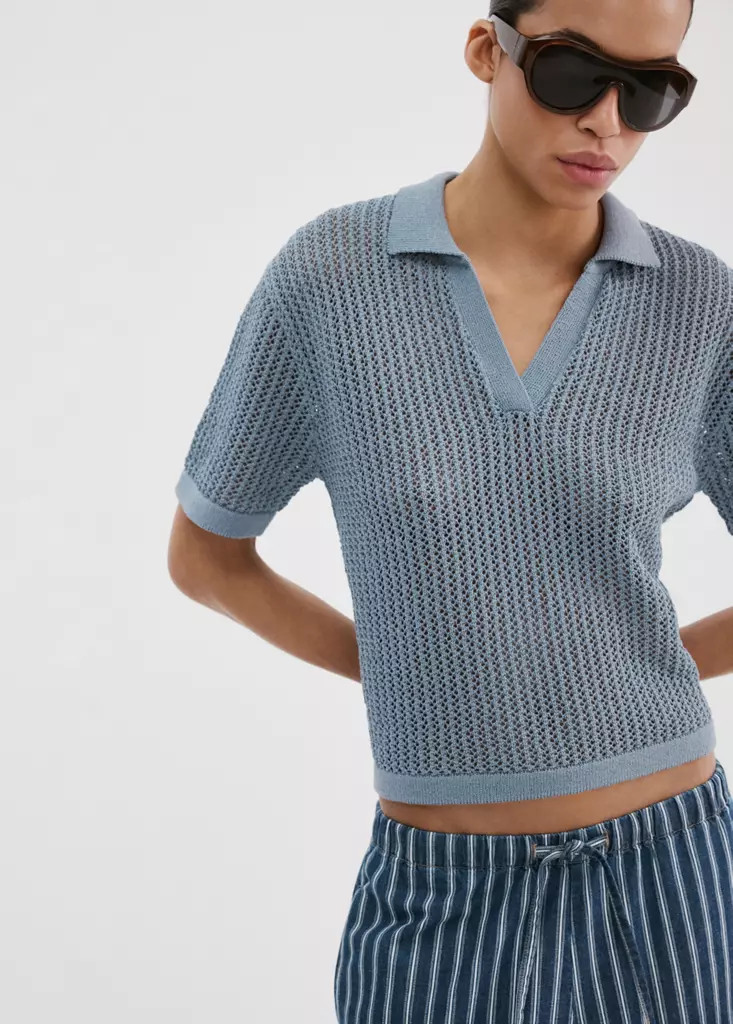 Openwork knitted polo-neck sweater | MANGO (UK)