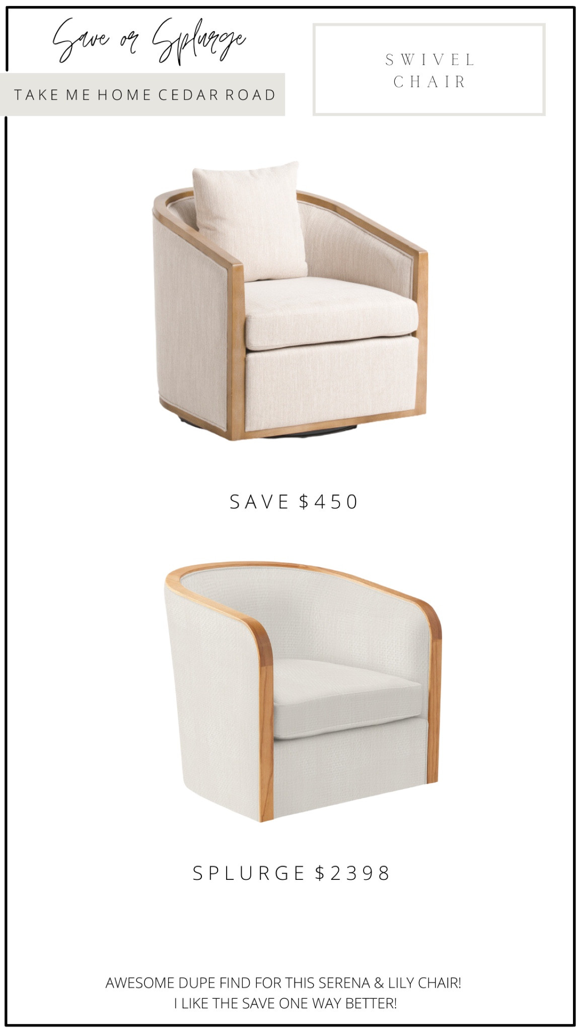SAVE OR SPLURGE…

How good is this dupe for the Serena and Lily chair? I actually like the “save” option so much more!! Such beautiful details.

Accent chair, swivel chair, arm chair, upholstered chair, living room chair, living room, designer dupe, bedroom, tj maxx, Serena and lily 

#LTKsalealert #LTKhome