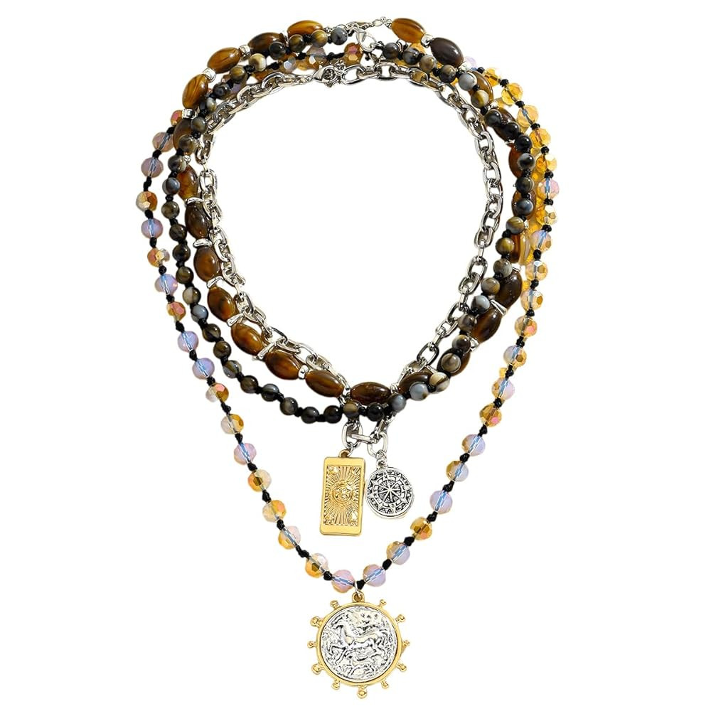 Beaded Coin Necklaces for Women, Vintage Multi-layer Coin Pendant Necklace, Ethnic Chain Collar J... | Amazon (US)
