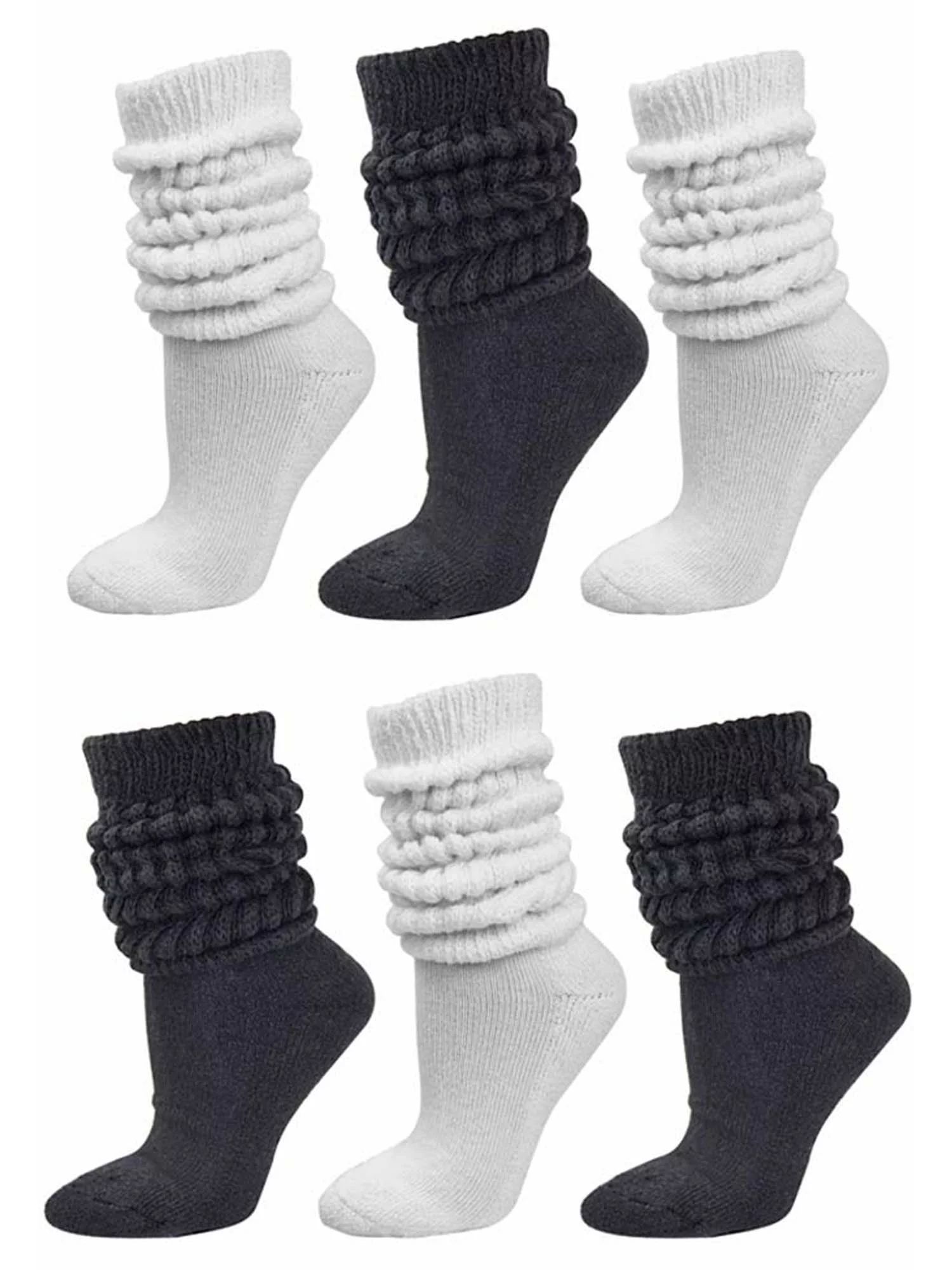 Black & White All Cotton 6-Pack Extra Heavy Super Slouch Socks | Walmart (US)