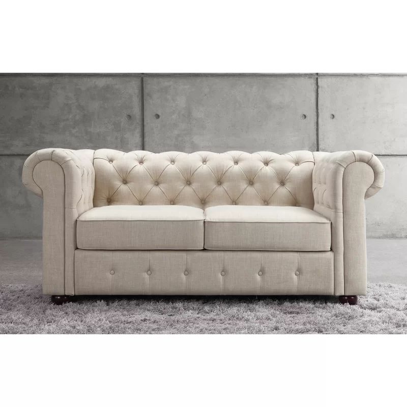 Quitaque 65" Linen Rolled Arm Chesterfield Loveseat | Wayfair Professional