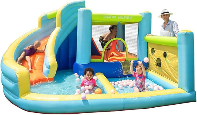 Doctor Dolphin Water Bounce House Inflatable Water Slide Park for Kids Backyard Summer Outdoor Fu... | Amazon (US)