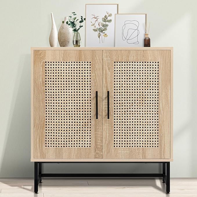 Storage Cabinet with Handmade Natural Rattan Doors, Rattan Cabinet Sideboard Buffet Cabinet, Acce... | Amazon (US)