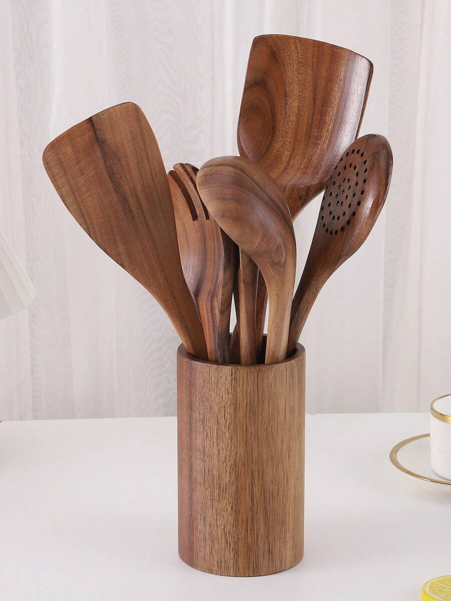 8pcs Wooden Cooking Utensil Set | SHEIN