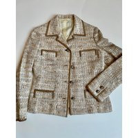 Vintage Tweed Suit Jacket 70S Hand Made Beige & Brown -Jewels Buttons - Size Large French Couture | Etsy (US)