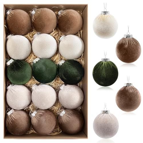 Christmas Tree Ornaments Velvet Balls: Christmas Decorations Indoor decoracion de Navidad Vintage Ornaments Shatterproof Xmas Bulbs Decorations Sets Multicolor Green Brown Neutral | Amazon (US)