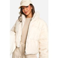 boohoo Women's Faux Fur Puffer Jacket in Cream | Size: 12 | Knitted | boohoo (US & Canada)
