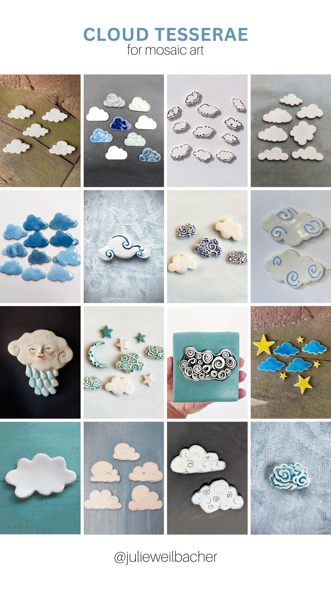 You never know when your craft or mosaic art project will be in need of some clouds. ☁️ This collection features handmade ceramic tile, precut stained glass, pre-cut stained glass shapes, and pre-cut stone shapes. ☁️ For mosaic tips, tutorials, inspiration, and so much more please visit my YouTube channel: YouTube.com/julieweilbacher. Follow @julieweilbacher on Instagram for all things mosaic art. cloud - mosaic art - ceramic tile - tile crafts - mosaic - tile art - cloud art - handmade ceramics - tile

#LTKHome #LTKGiftGuide #LTKFindsUnder100