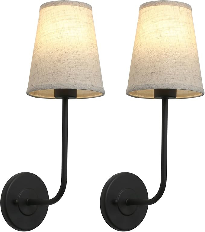 Permo Set of 2 pcs Rustic Vintage Wall Sconce Light Fixture with Flared Funnel Linen Fabric Shade... | Amazon (CA)