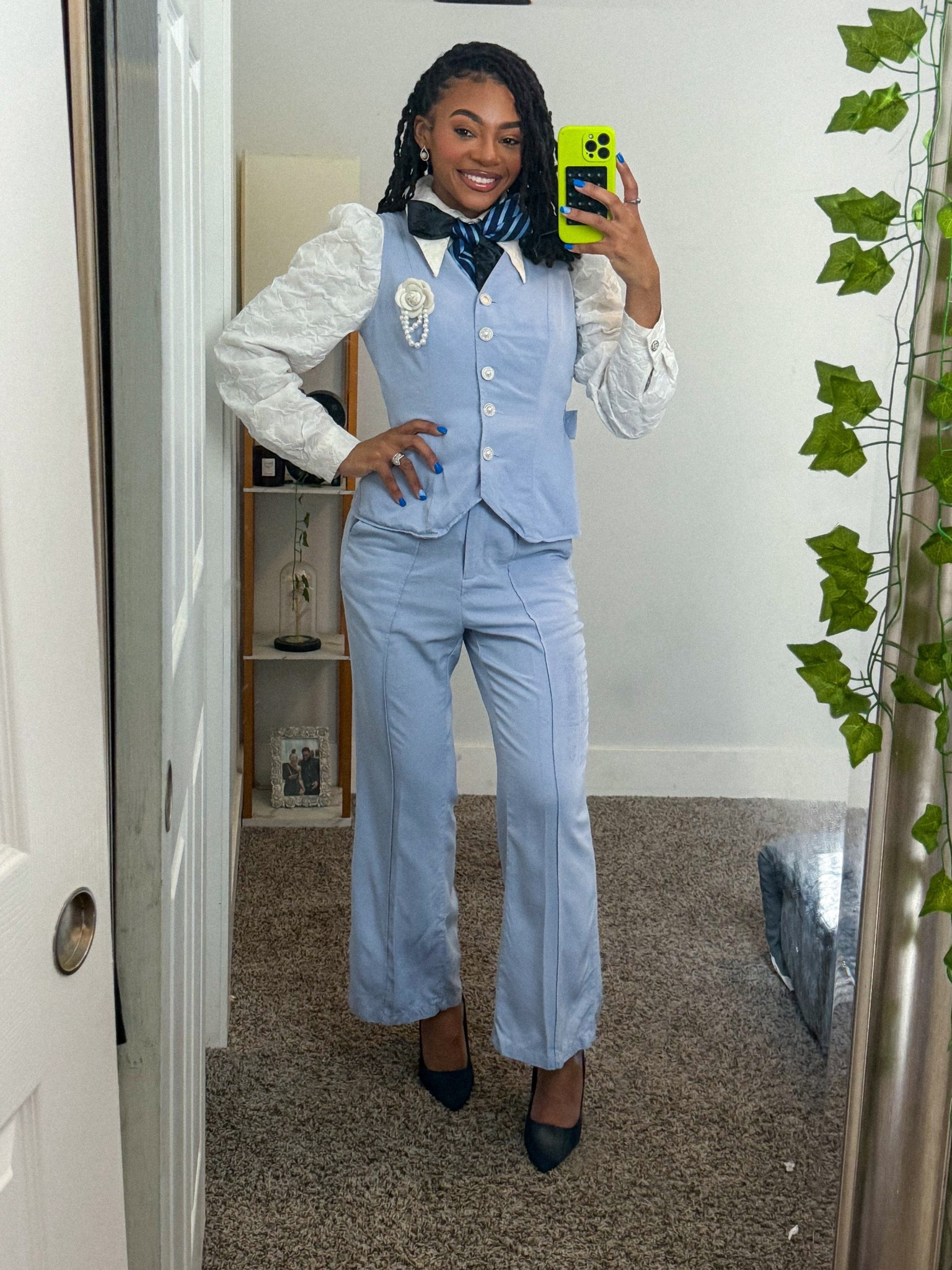 The attire was office fashion wearing vest and pants suit. i didn’t wanna do the expected black, white, or tan suit so i found the blue and accessorized it real well and here’s what i came up with 🩵.

👇🏼D E T A I L S👇🏼
5’3 
123lbs
Size: Small
9.5 in shoes

#LTKWorkwear #LTKgrwm #LTKPetite