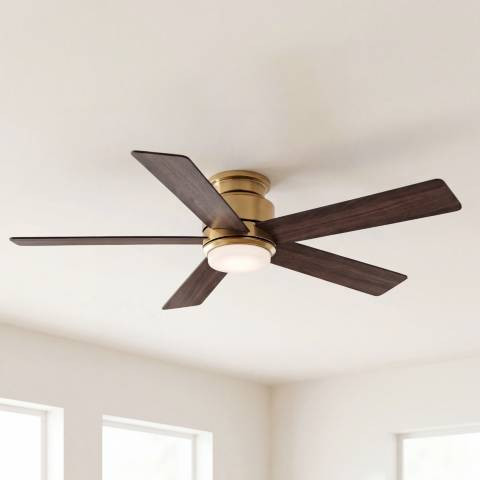 52" Casa Vieja Grand Palm Soft Brass LED Damp Rated Hugger Fan | Lamps Plus