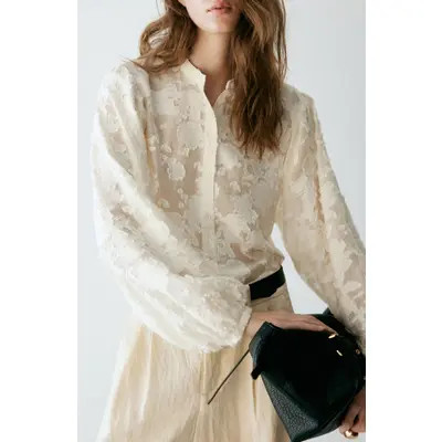 MANGO Vivi Tonal Jacquard Top in Off White at Nordstrom, Size 8 | Nordstrom