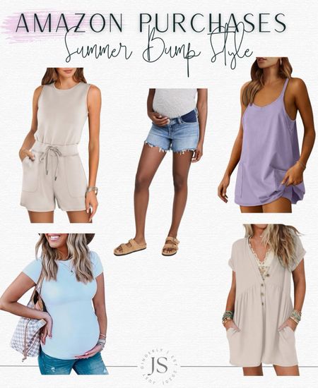 Recent Amazon purchases for bump friendly summer outfits! Super cute bump friendly rompers for summer. Maternity shorts that are comfy. Casual maternity style. Affordable bump friendly style. Summer rompers. Athletic rompers. Fp style romper  

#LTKBump #LTKFindsUnder100
