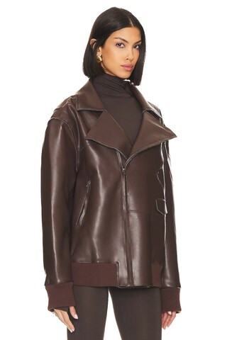 Norma Kamali Oversized Moto Jacket in Chocolate from Revolve.com | Revolve Clothing (Global)