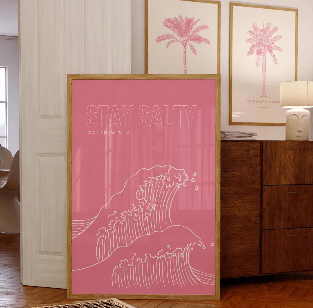 Pink Christian Coastal Cowgirl Poster, Stay Salty Funny Bible Verse Print, Girly Scripture Wall A... | Etsy (US)