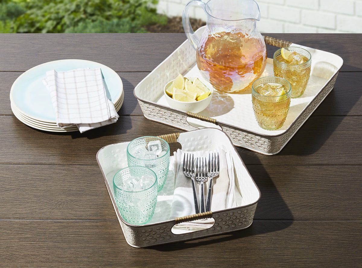 Better Homes & Gardens Antique Farmhouse-Style White Square Serving Trays, Set of 2 - Walmart.com | Walmart (US)