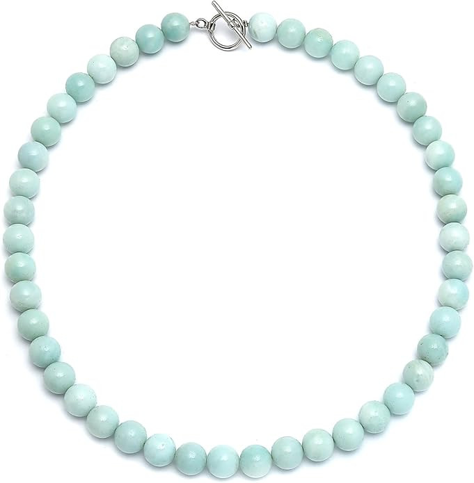 Simple Classic Hand Knotted Created Semi Precious Gemstone Round Ball 10MM Bead Strand Necklace W... | Amazon (US)