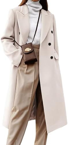 IDEALSANXUN Womens Long Wool Coats Fall Winter Double Breasted Trench Coat Peacoat | Amazon (US)