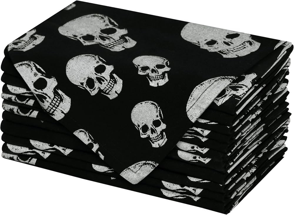 COTTON CRAFT Halloween Cloth Napkins - Spooky Skull Dinner Napkins - Set of 12 Pure Cotton Reusab... | Amazon (US)