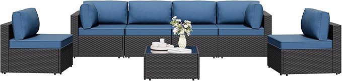 7 Pieces Outdoor Patio Sectional Sofa Couch, Wicker Furniture Patio Conversation Sets with Washab... | Amazon (US)