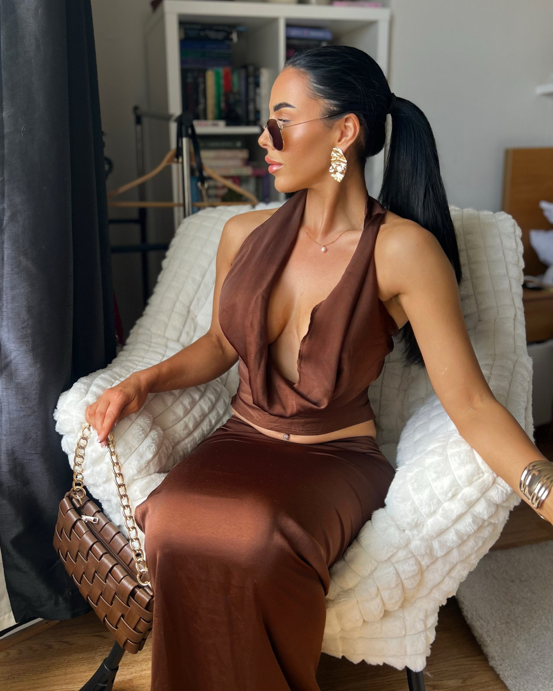 Chocolate co-ord love 🤎 

The draped halter neckline is so easy and flattering, and the soft stretch fabric hugs just right. The high-waist maxi skirt has a subtle flare that makes it flattering from every angle. Linking it for you guys because this is that set you’ll keep reaching for — date nights, dinners, even vacations. 

 #LTKuk #LTKpartywear #LTKdresses