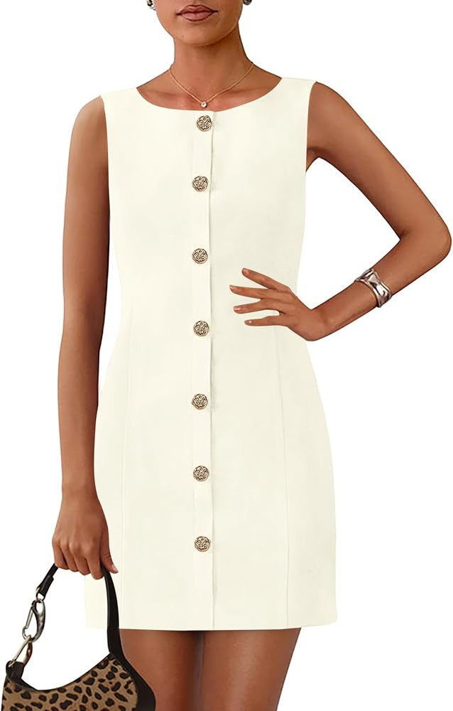 PRETTYGARDEN Work Dresses for Women 2025 Summer Business Short Dress Sleeveless Button Down Forma... | Amazon (US)