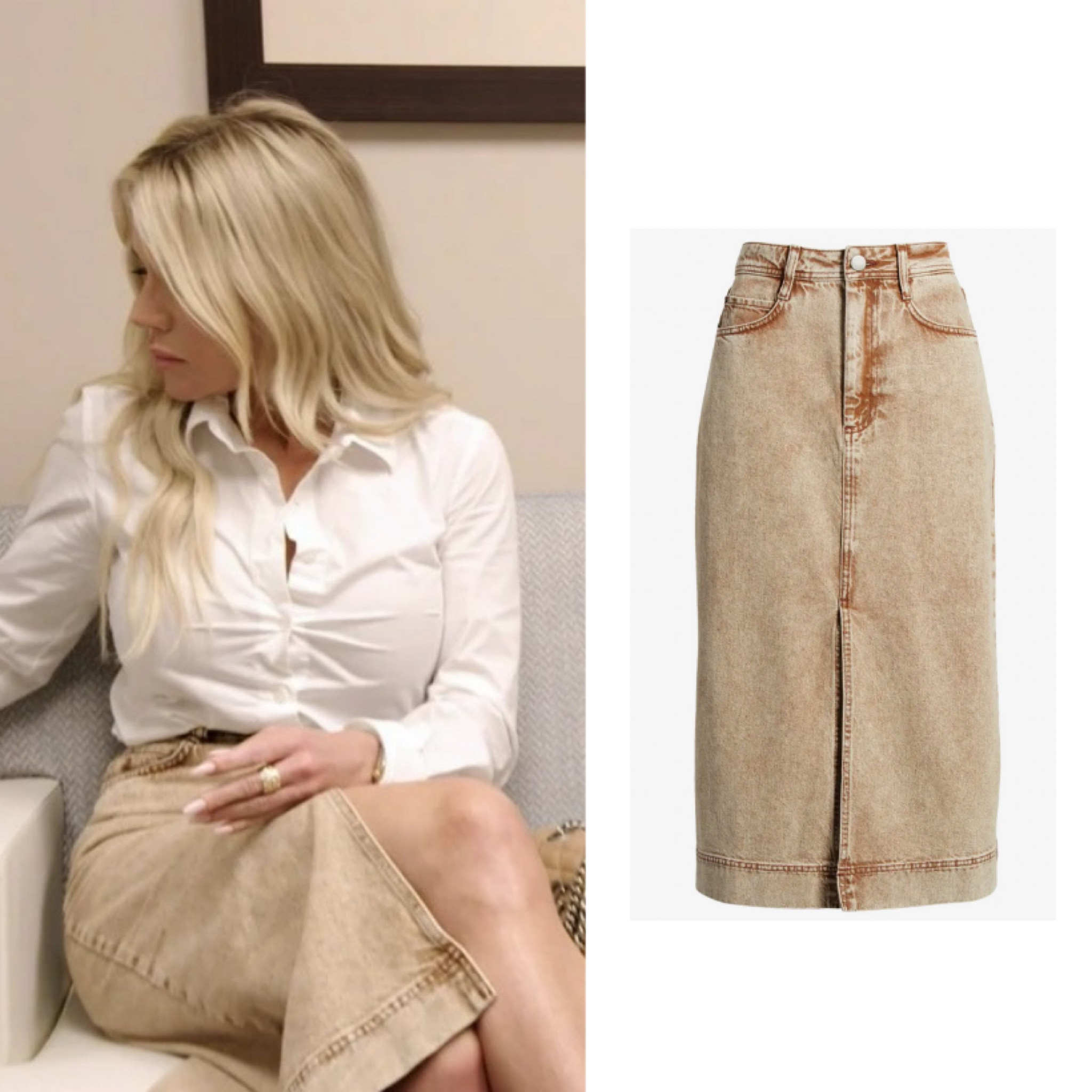Jennifer Pedranti’s Khaki Denim Skirt
