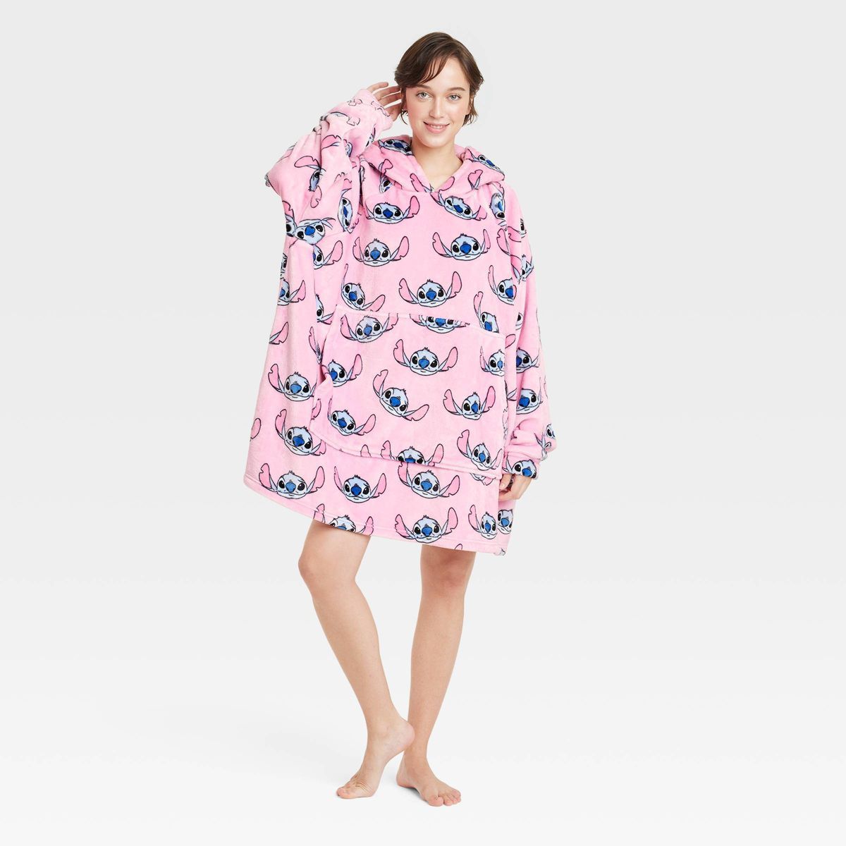 Women's Disney X Skinnydip Stitch Graphic Hooded Blanket - Cherry Pink | Target