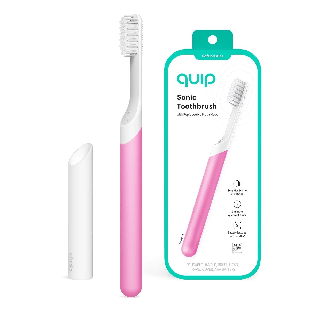 Quip Adult Electric Toothbrush, Built-in Timer + Travel Case, Magenta Plastic, 1 Ct | Walmart (US)