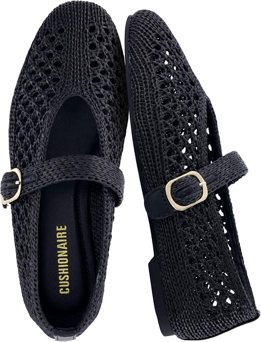 CUSHIONAIRE Monet Woven Mary Jane Flats for Women, Comfortable Ballet Flats with Adjustable Gold-... | Amazon (US)