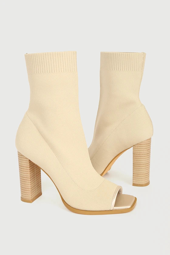 Yvonnie Ivory Knit Peep-Toe Sock Boots | Lulus (US)