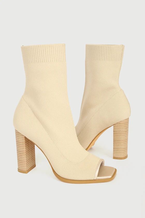Yvonnie Ivory Knit Peep-Toe Sock Boots | Lulus (US)
