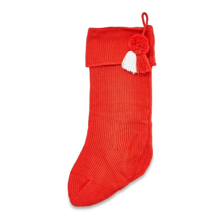 Red Jumbo Knit Christmas Stocking, 36 in, by Holiday Time | Walmart (US)