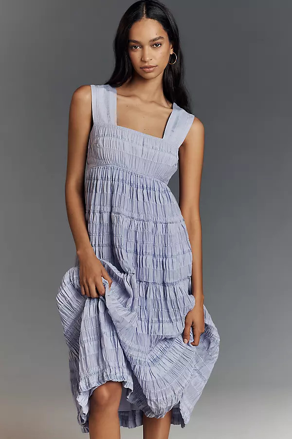 The Helena Square-Neck Smocked Tiered Midi Dress | Anthropologie (US)