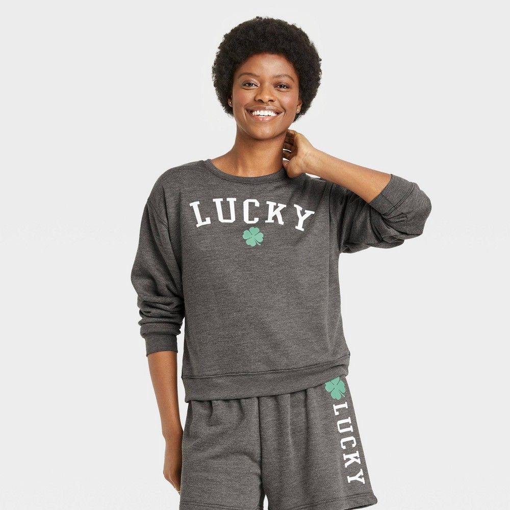 Women's St. Patrick's Day Lucky Graphic Sweatshirt - Gray XS | Target