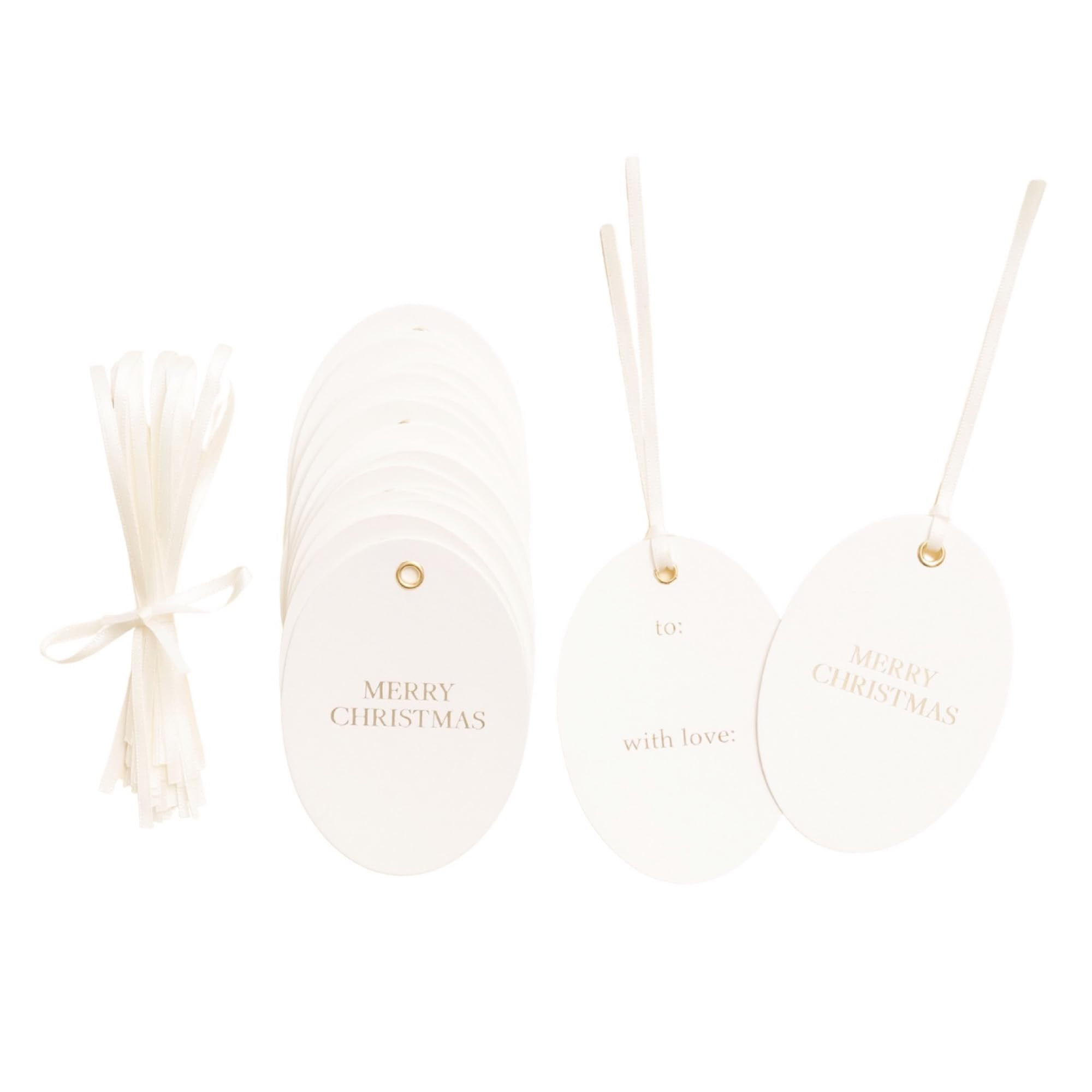 Christmas Gift Tags, Premium Oval Letterpress Holiday Tags with Gold Foil, Merry, to and with Lov... | Amazon (US)