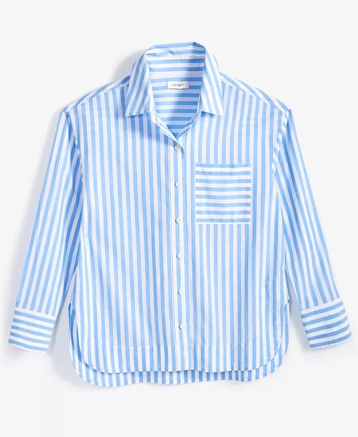 Women's Stripe Relaxed-Fit Shirt, Created for Macy's | Macy's