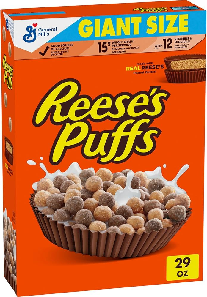 REESE’S PUFFS Chocolatey Peanut Butter Cereal, Kid Breakfast Cereal, Giant Size, 29 oz | Amazon (US)