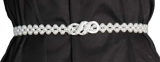Women Stretch Pearl Belt,Rhinestones Interlocking Buckle Dress Elastic Waist Belts for Party Dres... | Amazon (US)