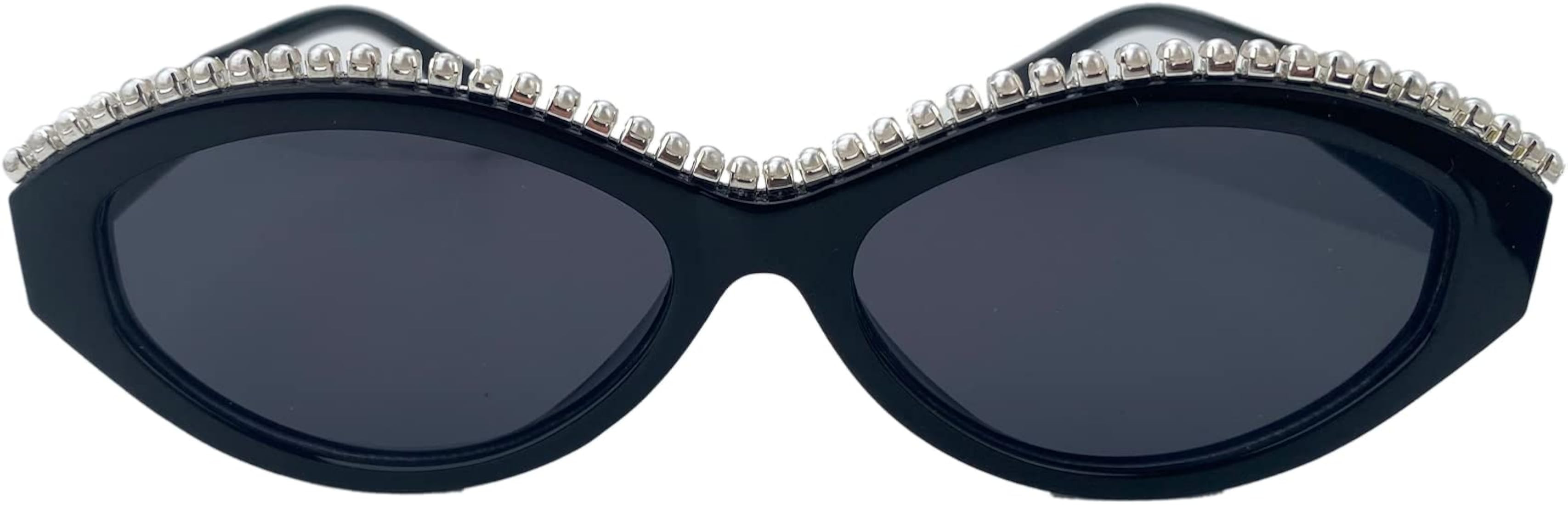 Vintage Colorful Pearl Cat Eye Sunglasses For Women Small Oval bling bling Sun Glasses Cute Y2K P... | Amazon (US)