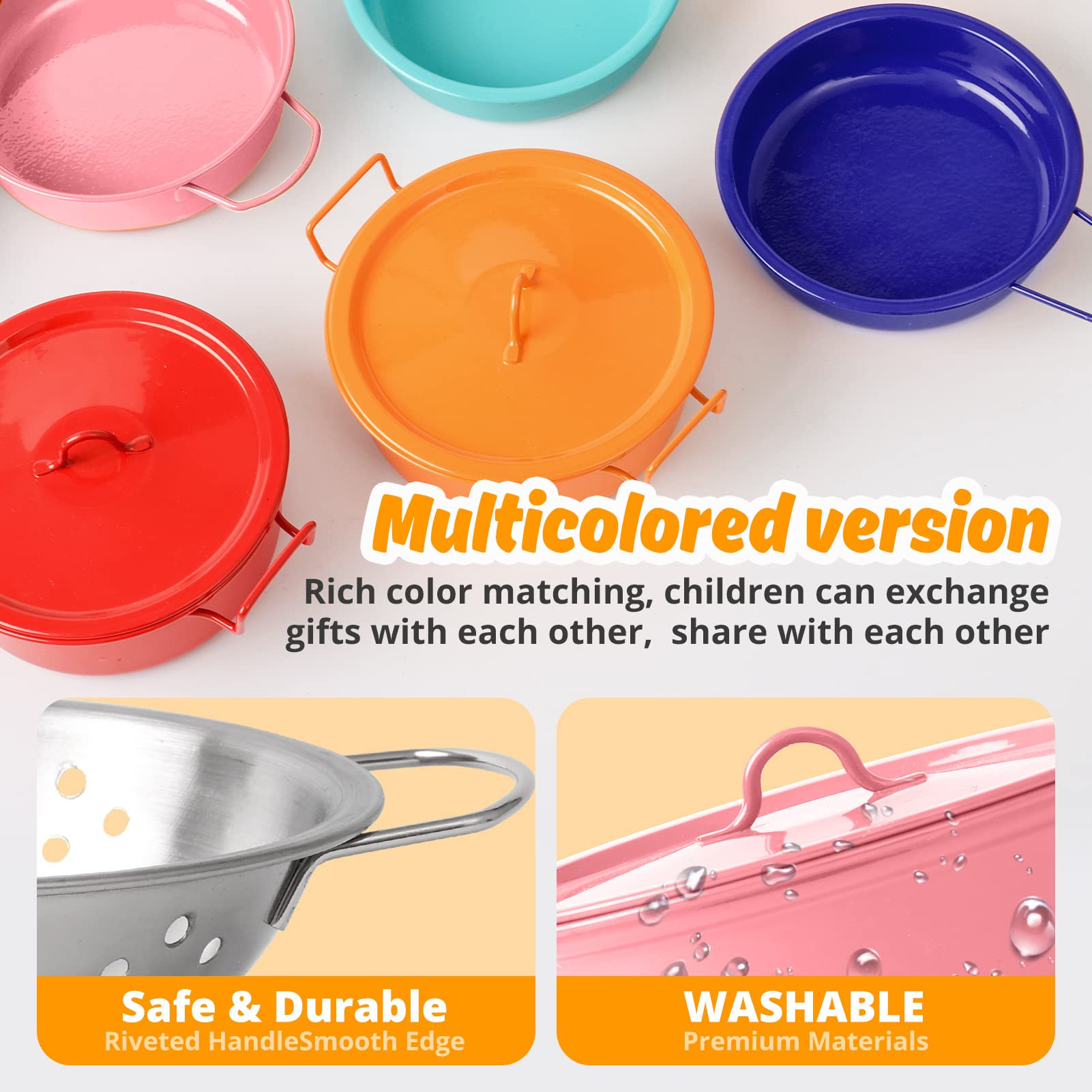 Kids Play Kitchen Toy Accessories Set Toddler Cooking Playset Colorful Stainless Steel Pots and P... | Amazon (US)