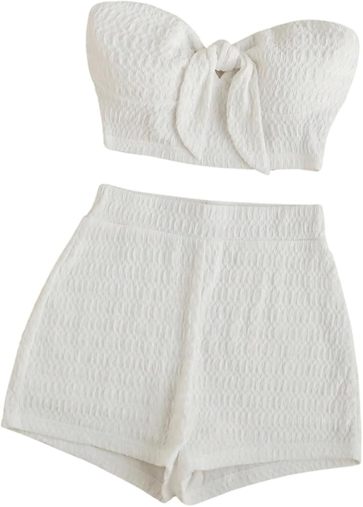 SOLY HUX Women's Summer 2 Piece Outfit Strapless Crop Tube Top and Shorts Set Beach Vacation Outf... | Amazon (US)