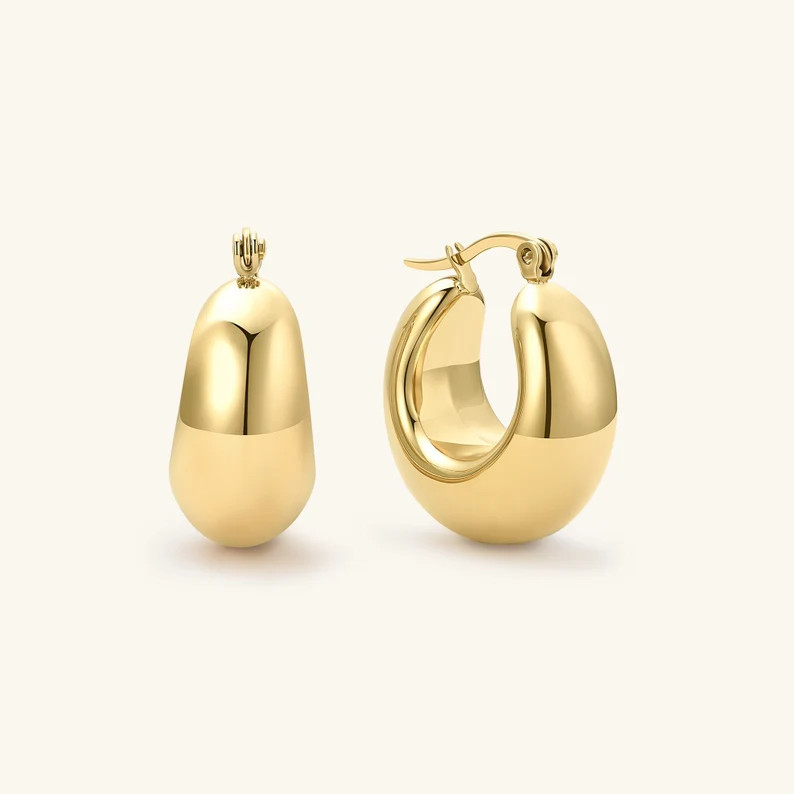 18K Gold Hoop Earrings Chunky Hoop Earrings Gold Hoops Small Gold Hoop Earrings Thick Hoop Earrin... | Etsy (US)