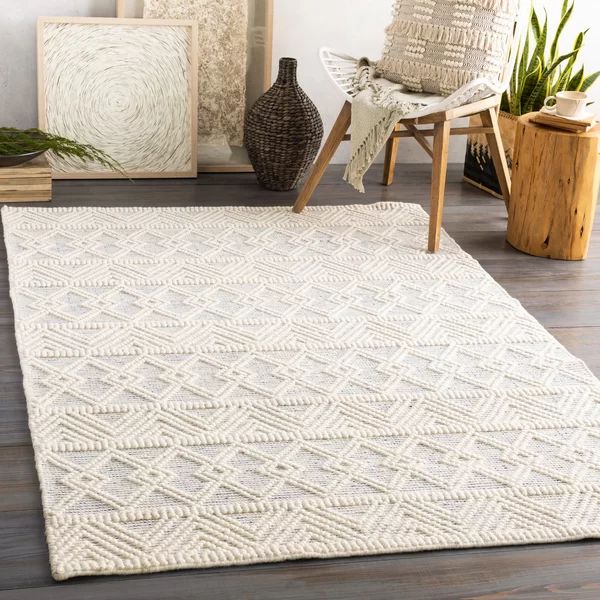 Clancy Handwoven Wool Blue & White Rug | Wayfair North America